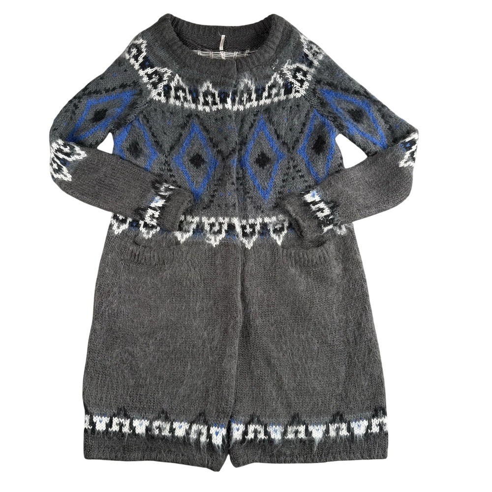 Free‎ People Cardigan Sweater Womens XS Frosted Fair Isle Mohair Long Cabin Cozy